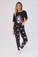 Kuromi Super Soft Pajama Tee And Velour Jogger 2-Piece Set