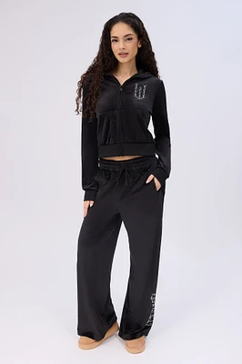 Wicked Rhinestones Velour Zip-Up Hoodie And Sweatpants 2-Piece Set