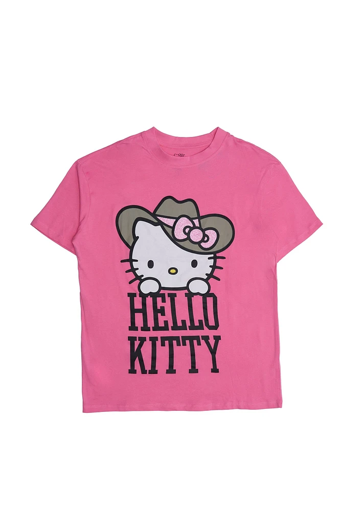 Hello Kitty Cowboy Graphic Glitter Relaxed Tee