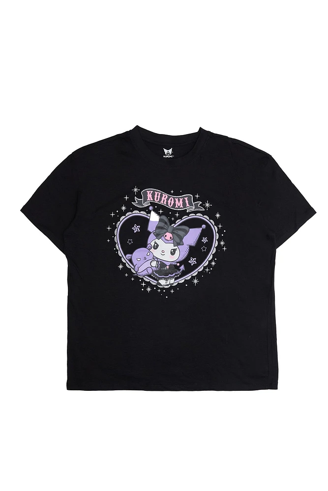 Kuromi Heart Graphic Glitter Relaxed Tee