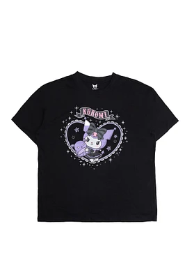 Kuromi Heart Graphic Glitter Relaxed Tee