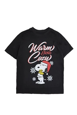 T-shirt décontracté imprimé graphique Peanuts Snoopy And Woodstock Warm Cozy