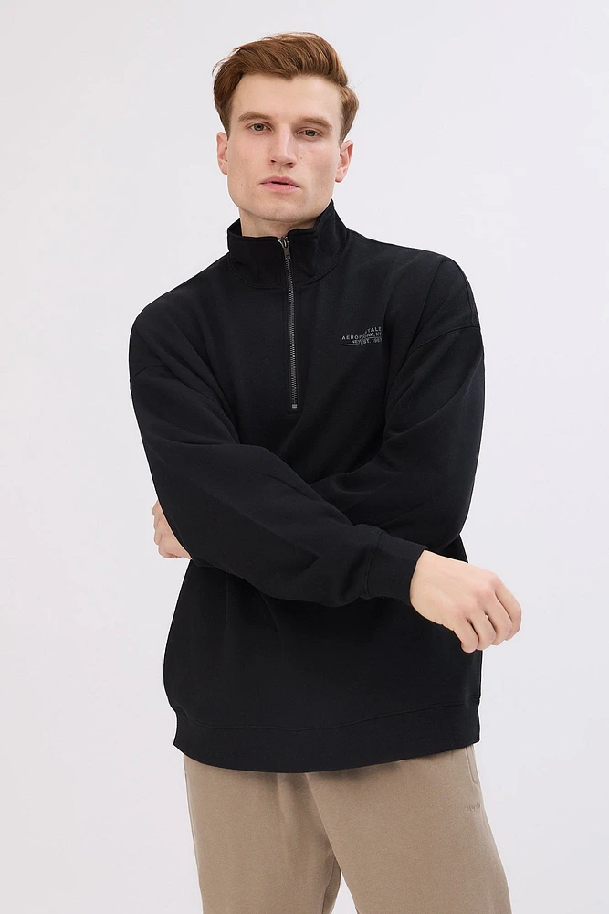 Aéropostale Small Print Mock Neck Quarter-Zip Sweatshirt