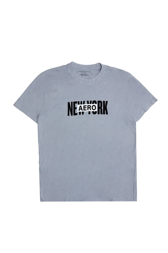 AERO New York Flocked Graphic Acid Wash Tee