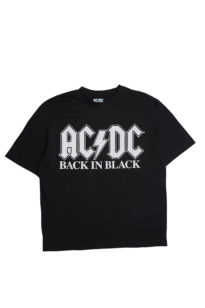 AC/DC Back Black Graphic Oversized Tee