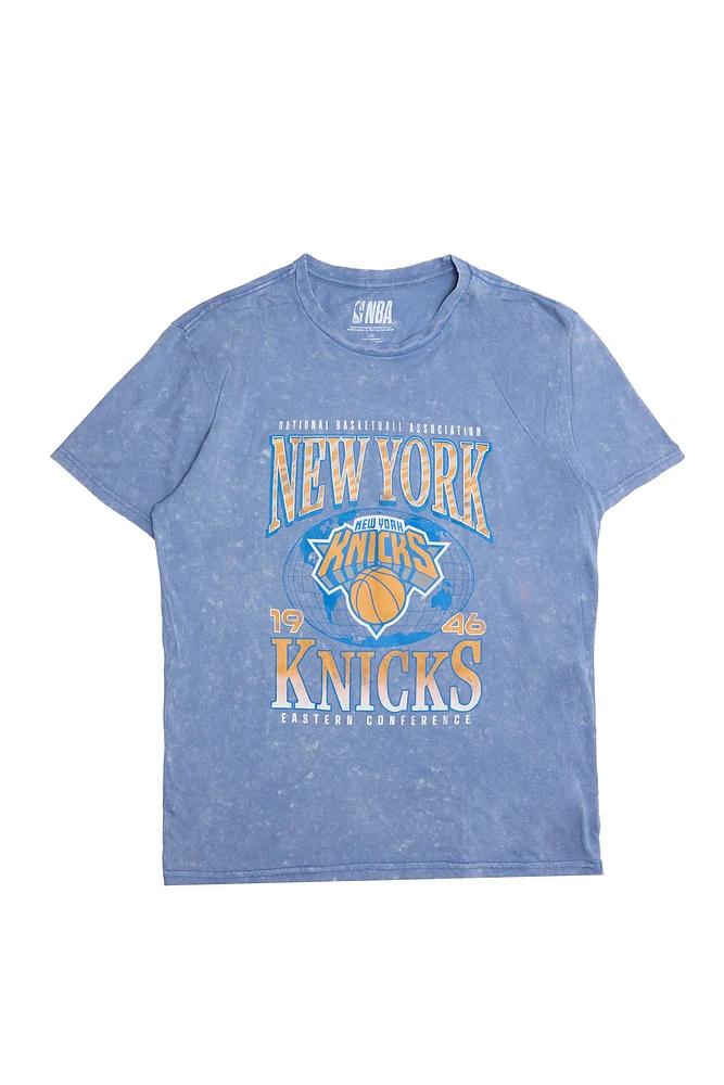 T-shirt délavé acide imprimé graphique New York Knicks