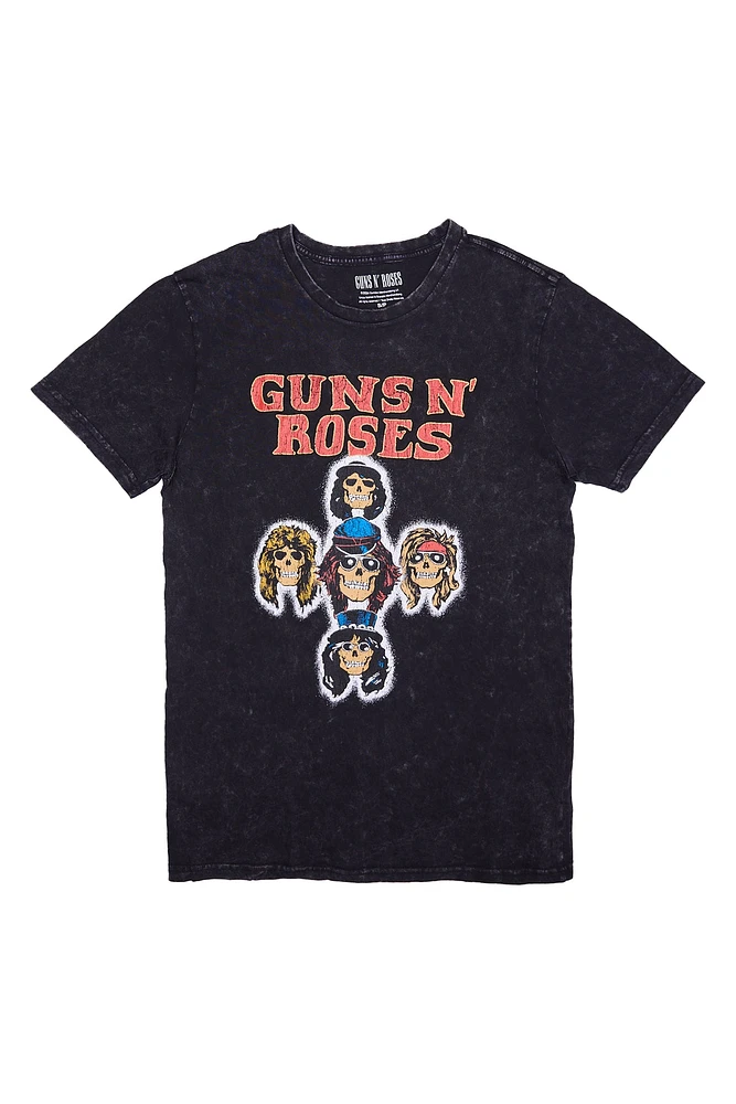 Guns N' Roses Skulls Graphic Acid Wash Tee