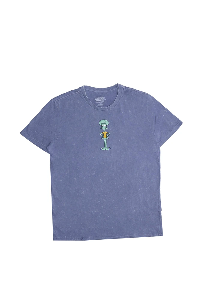 T-shirt délavé acide imprimé graphique Squidward le calamar