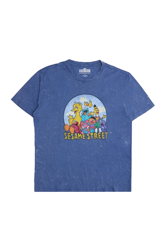 T-shirt délavé acide imprimé graphique Sesame Street