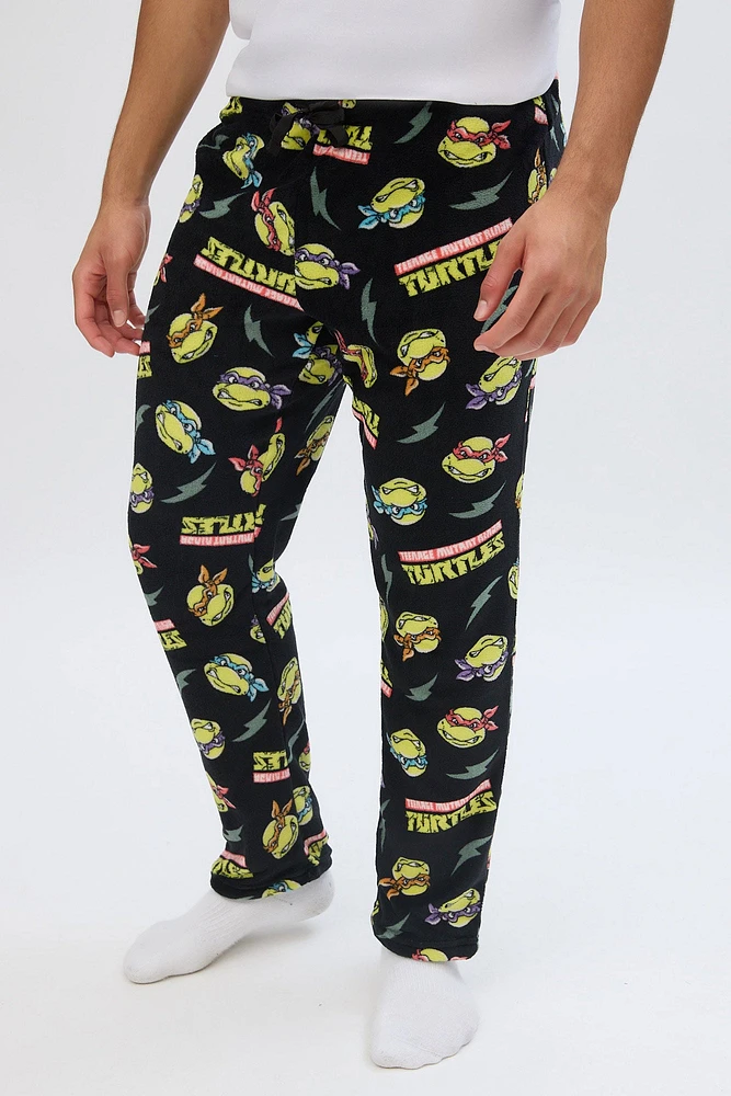 Teenage Mutant Ninja Turtles Faces Printed Plush Pajama Pants