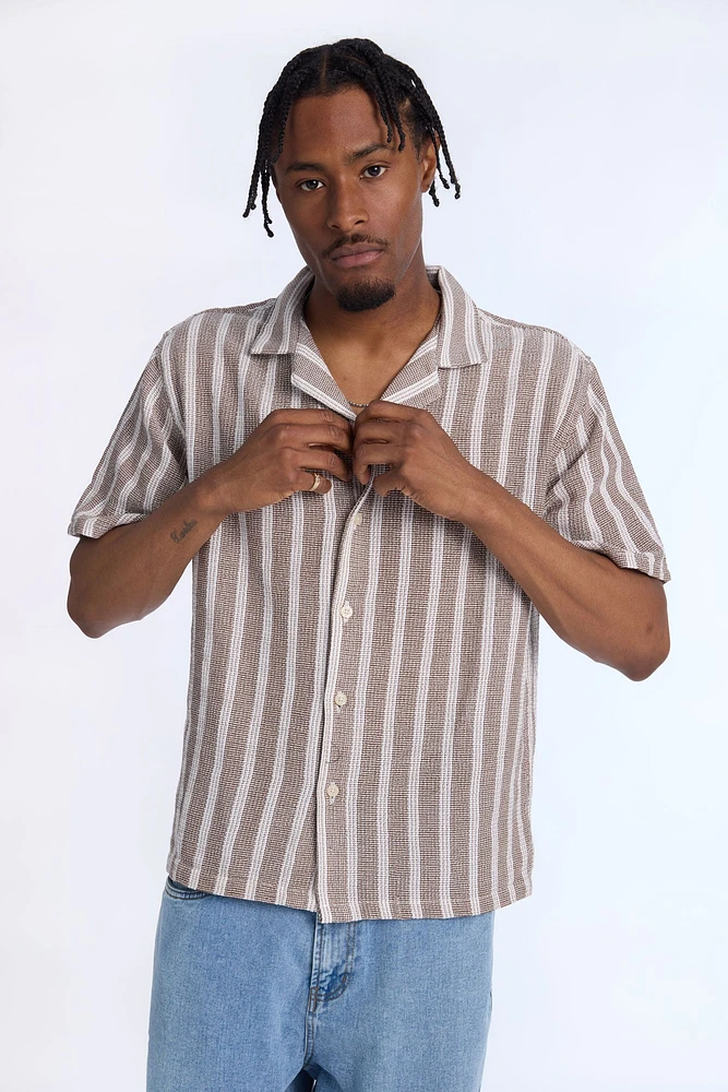 Chemise à rayures en tricot texturé manches courtes