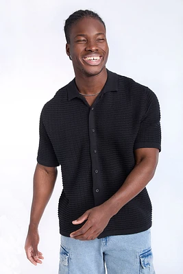 Textured Sweater Knit Short Sleeve Shirt