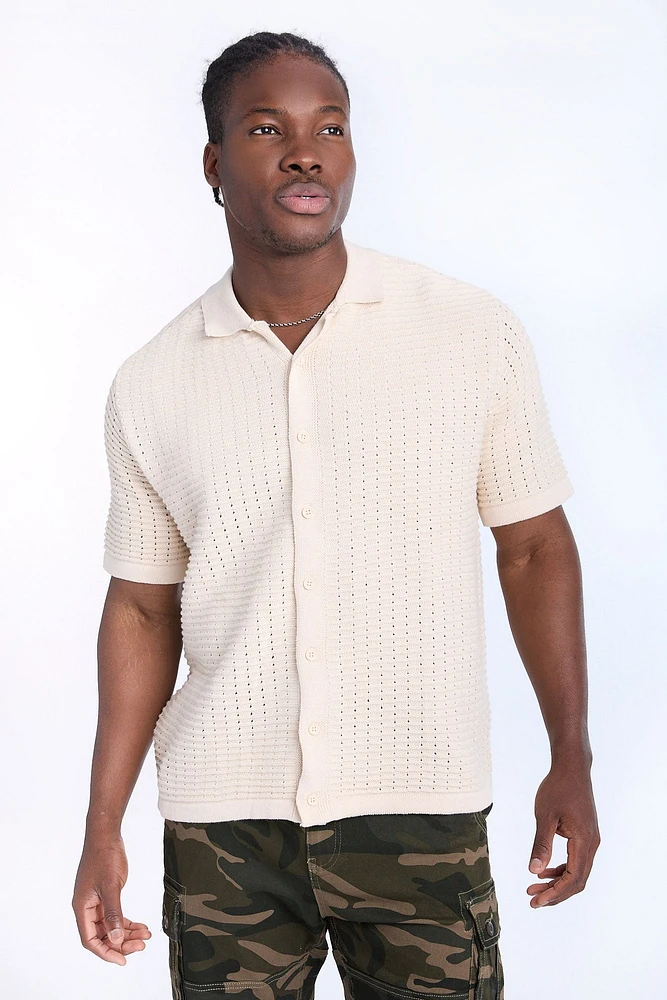 Textured Sweater Knit Short Sleeve Shirt