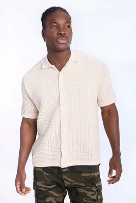 Textured Sweater Knit Short Sleeve Shirt