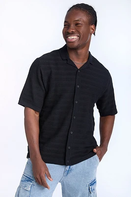 Ribbed Textured Sweater Knit Short Sleeve Shirt
