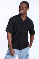 Ribbed Textured Sweater Knit Short Sleeve Shirt