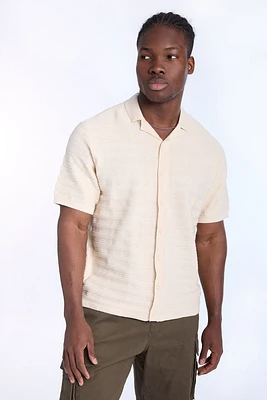 Ribbed Textured Sweater Knit Short Sleeve Shirt