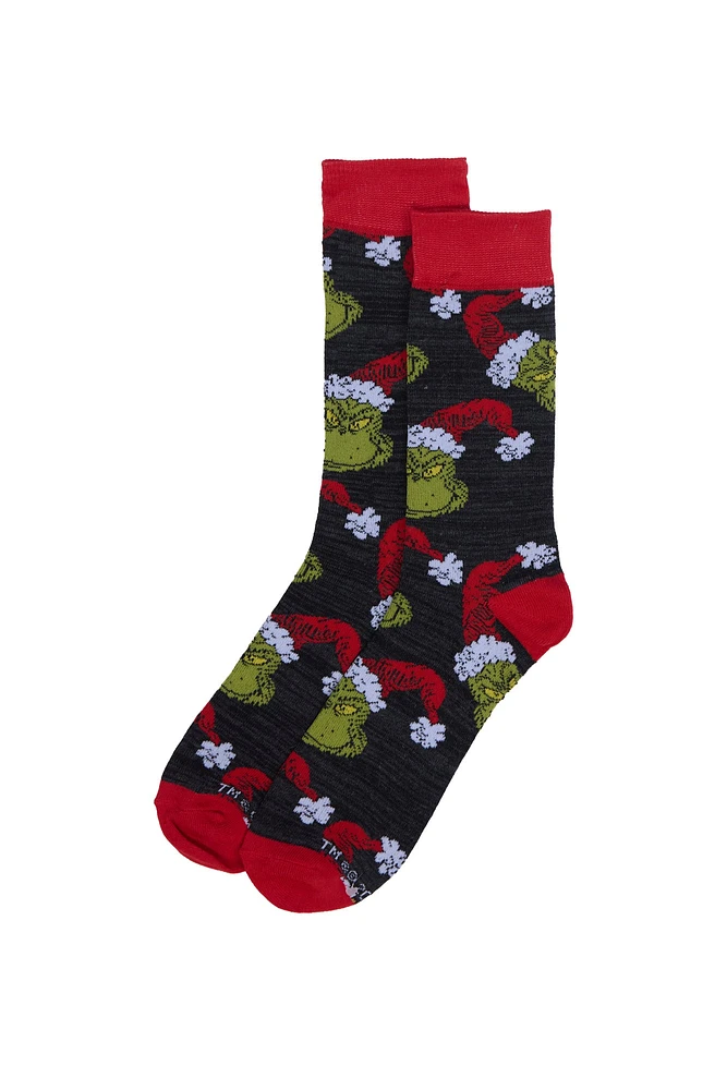 The Grinch Santa Hat Crew Socks