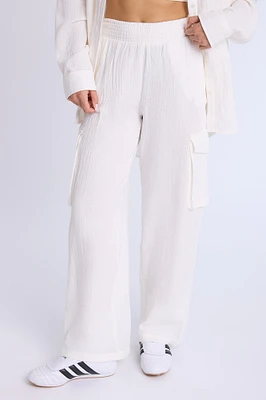Cotton Gauzy Pull-On Wide Leg Pants