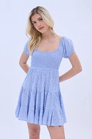 AERO Short Sleeve Square Neck Smocked Tiered Mini Dress