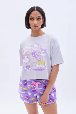 Hello Kitty Rainbow Graphic Plush Pajama Short Set