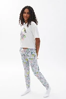 Happy Bunny Printed Velour Pajama Set