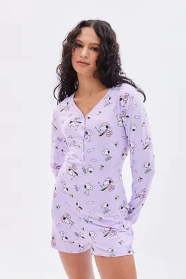 Super Soft Peanuts Snoopy Printed Long Sleeve Pajama Romper