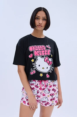 Hello Kitty Printed Pajama Short And Tee Set