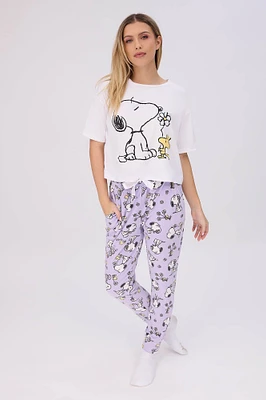 Peanuts Snoopy And Woodstock Super Soft Pajama Tee Velour Jogger 2-Piece Set