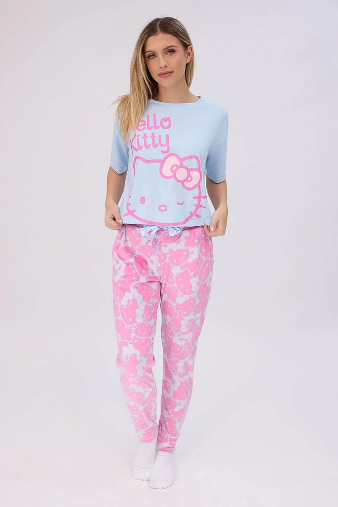 Ensemble jogger en velour et t-shirt pyjama super doux imprimé Hello Kitty