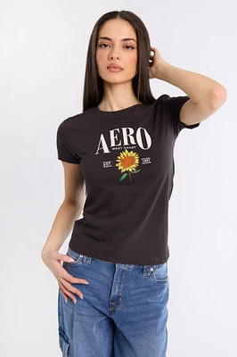 T-shirt décontracté imprime? graphique AERO tournesol