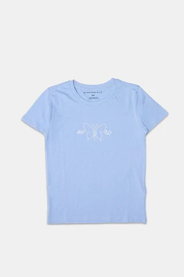 T-shirt classique imprime? graphique papillon en strass AERO