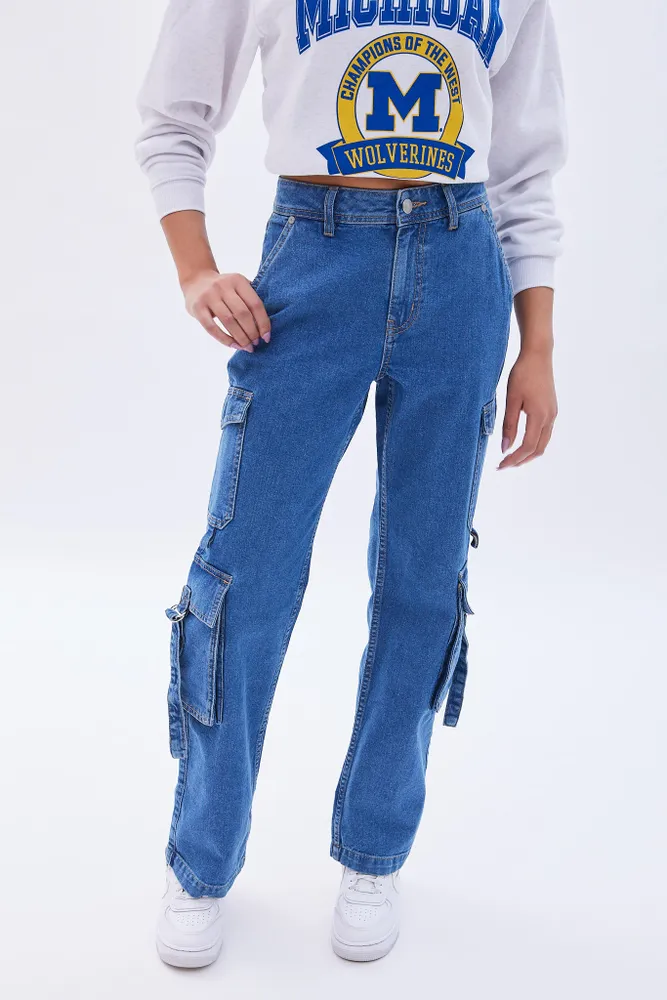 Buy Ardene Low Rise Wide Leg Cargo Jeans In Beige