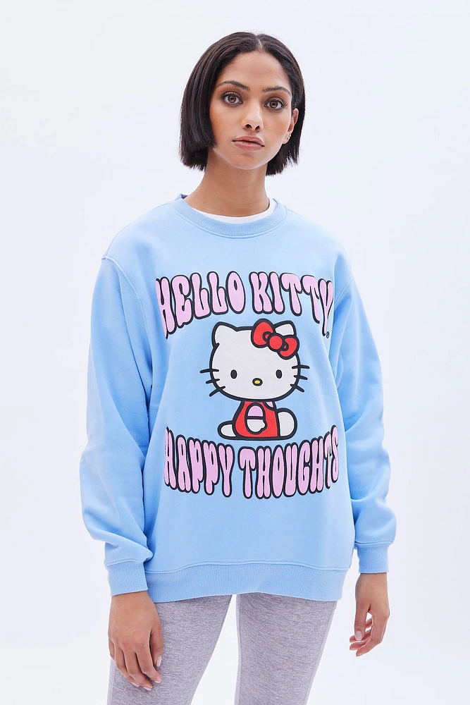 Hello Kitty Happy Thoughts Graphic Crew Neck Oversized Sweatshirt