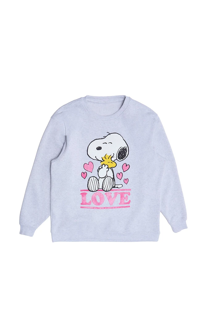 Peanuts Snoopy Love Graphic Glitter Crew Neck Sweatshirt