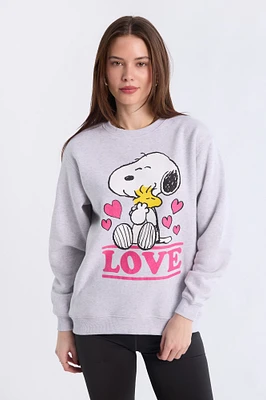 Peanuts Snoopy Love Graphic Glitter Crew Neck Sweatshirt