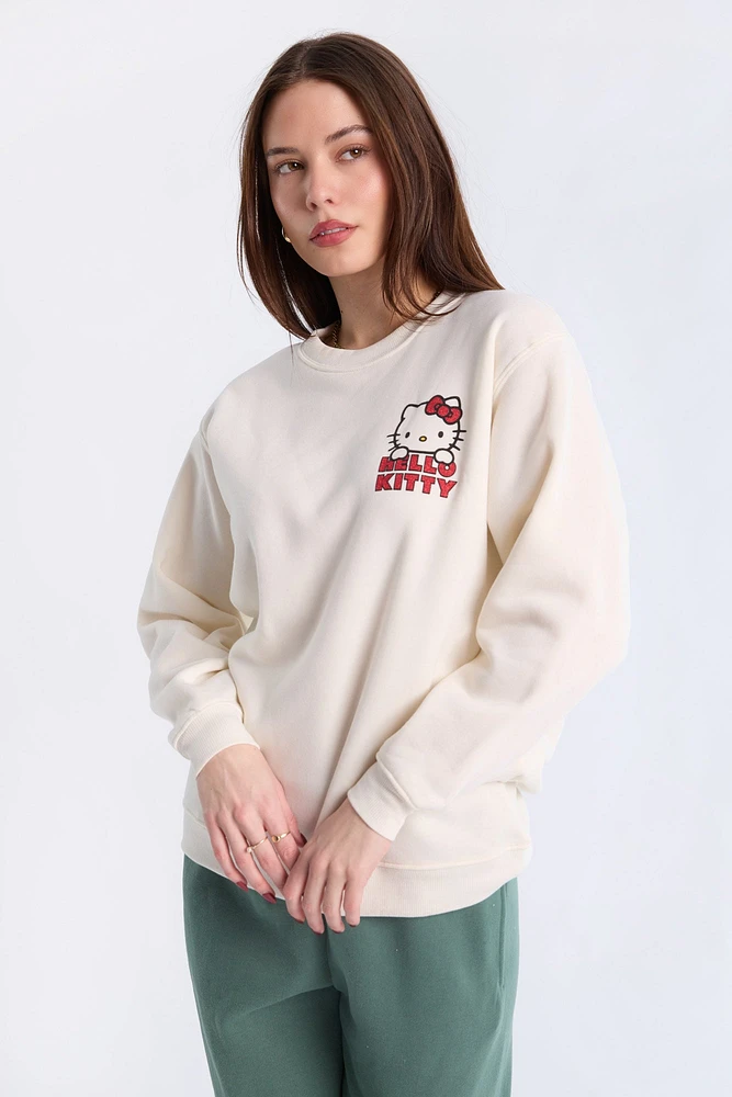 Hello Kitty Graphic Glitter Crew Neck Sweatshirt