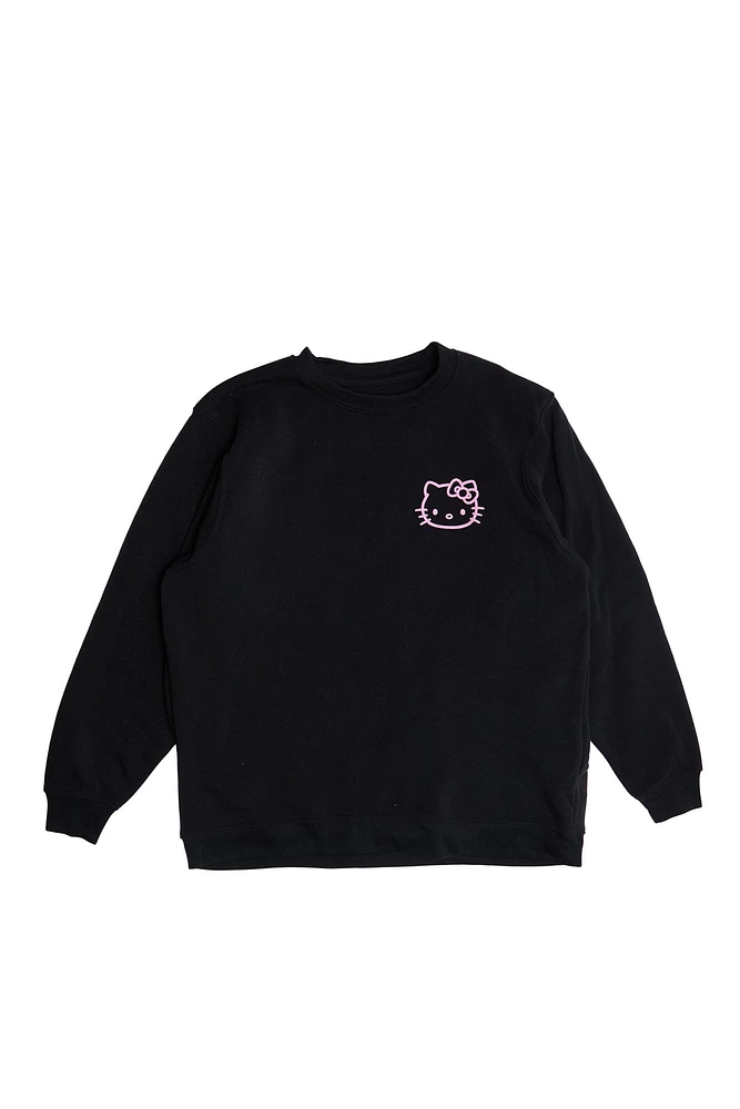 Hello Kitty Graphic Neon Puff Print Crew Neck Sweatshirt