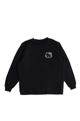 Hello Kitty Graphic Neon Puff Print Crew Neck Sweatshirt