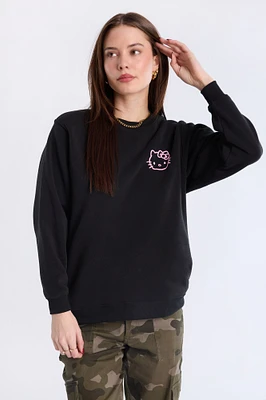 Hello Kitty Graphic Neon Puff Print Crew Neck Sweatshirt