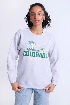 Peanuts Snoopy Colorado Graphic Crew Neck Sweatshirt