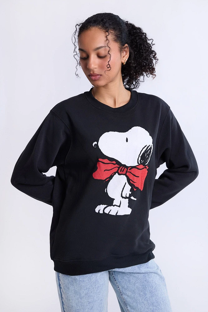 Peanuts Snoopy Bow Graphic Crew Neck Sweatshirt