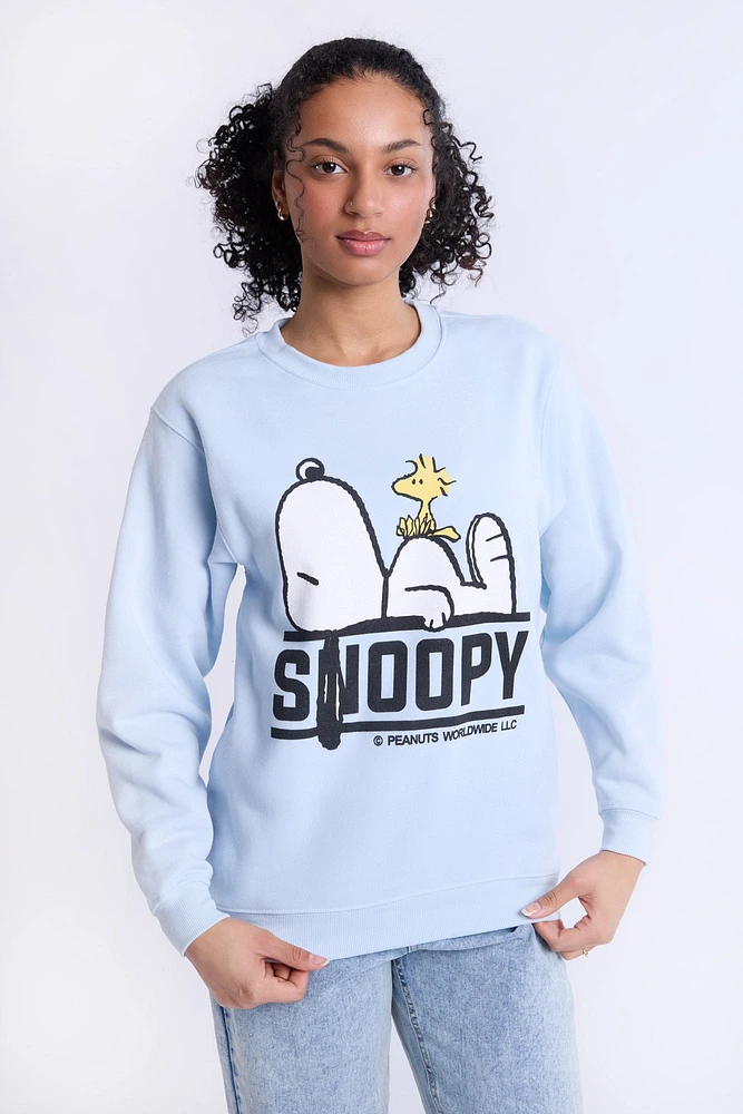 Peanuts Snoopy And Woodstock Rest Graphic Crew Neck Sweatshirt