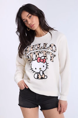 Hello Kitty Leopard Graphic Crew Neck Sweatshirt