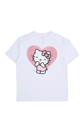 Hello Kitty Heart Graphic Glitter Print Relaxed Tee