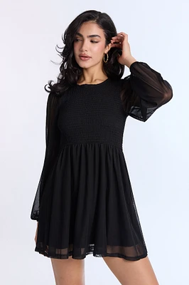 AERO Long Sleeve Smocked Mini Dress