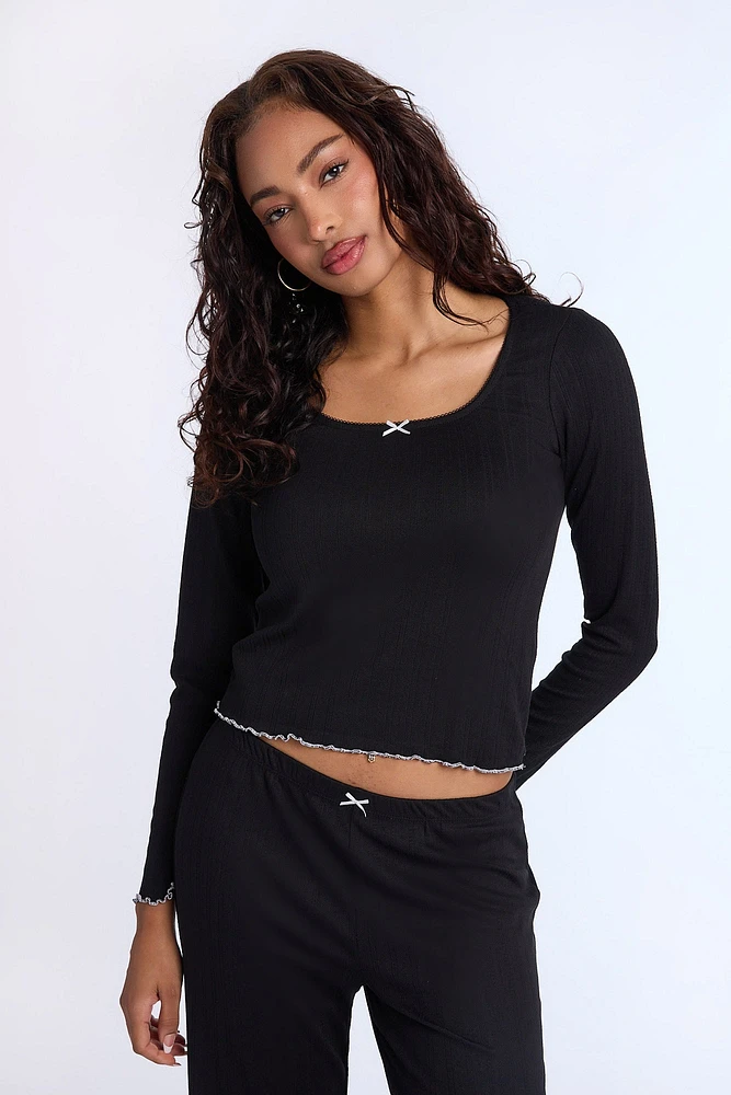 Haut de nuit en tricot pointelle manches longues