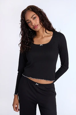 Pointelle Knit Long Sleeve Sleep Top