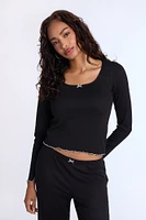 Haut de nuit en tricot pointelle manches longues