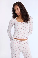 Pointelle Knit Long Sleeve Sleep Top